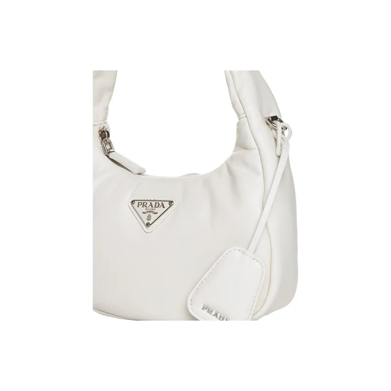 PRADA Sheepskin Hobo Handbag Mini Women's White-4