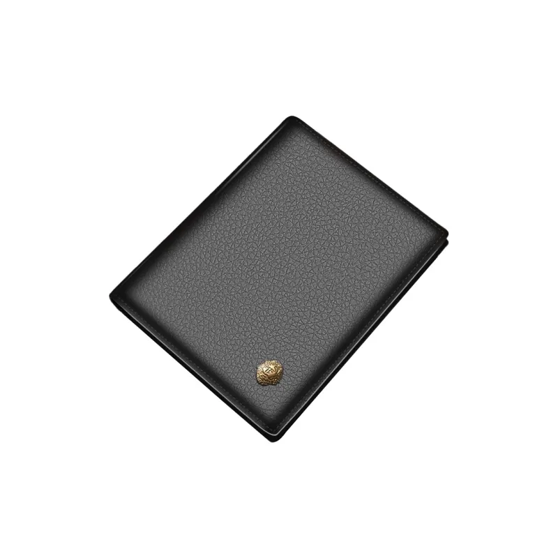 Old Man's Head Top Grain Cow Leather Wallet, Card Holder Regular Men's Black-2