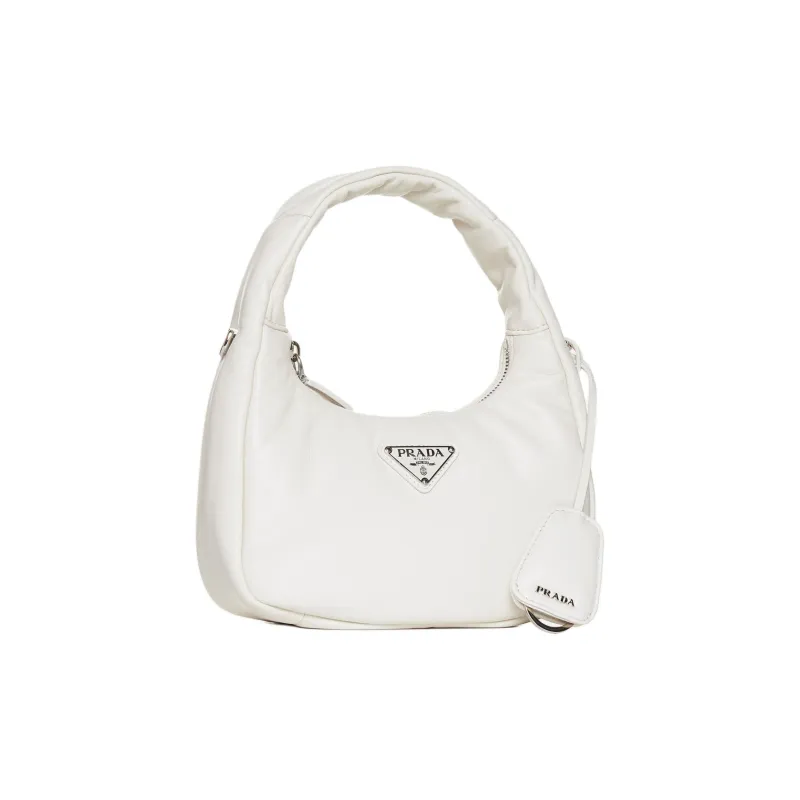 PRADA Sheepskin Hobo Handbag Mini Women's White-1
