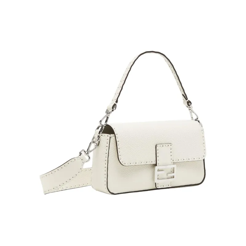 FENDI Baguette Calfskin Shoulder Bag Crossbody Bag Handbag Medium Size Women's White-1