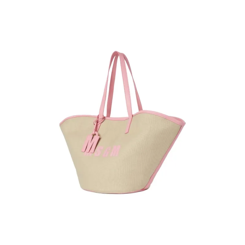 MSGM Canvas Canvas Bag Tote Bag Shopping Bag Shoulder Bag Handbag Large Size Women's Beige & Pink-1