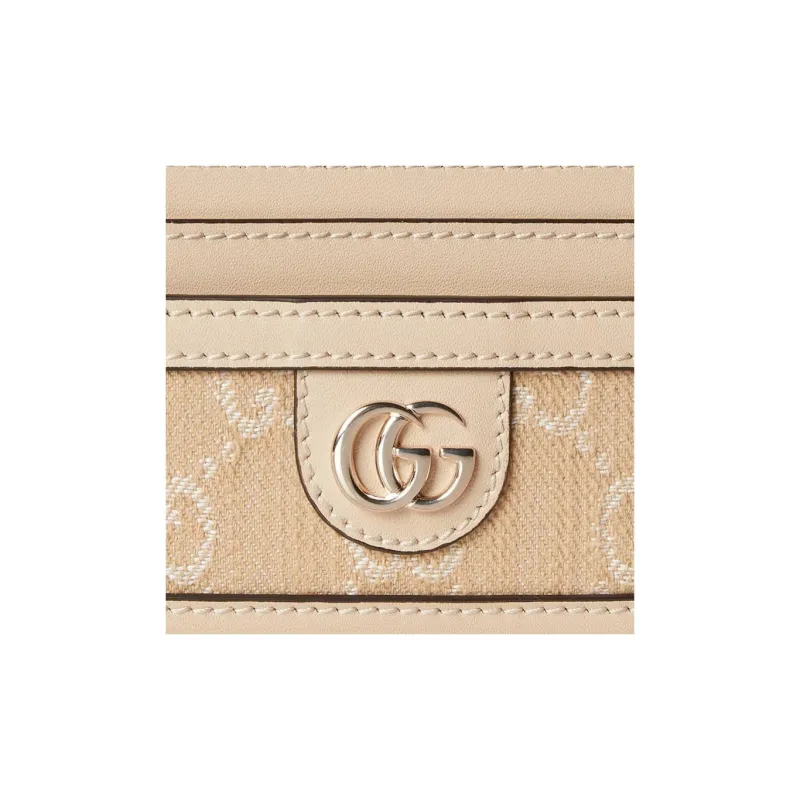 GUCCI Ophidia Denim With Leather Card Holder Women's Light Beige-4