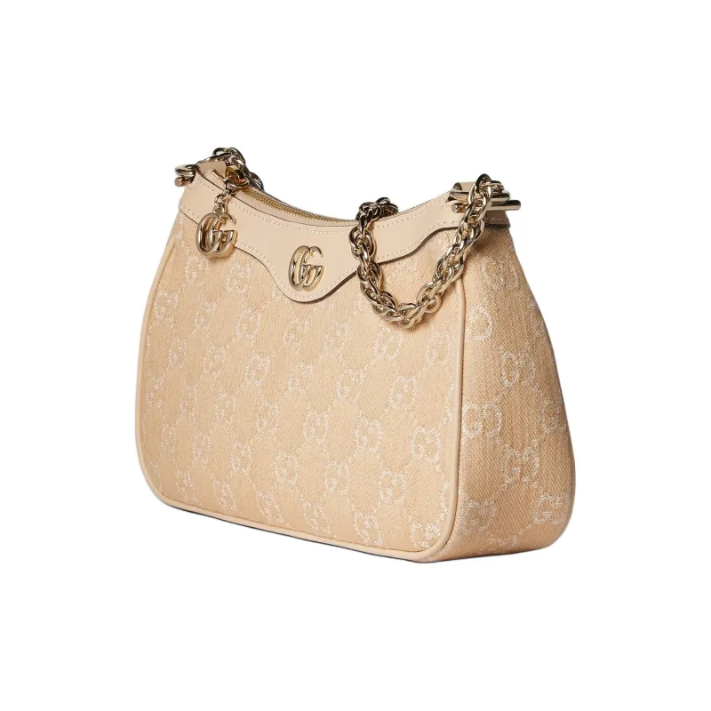 GUCCI Ophidia Denim With Leather One Shoulder Handbag Small Size Women's Light Beige-2