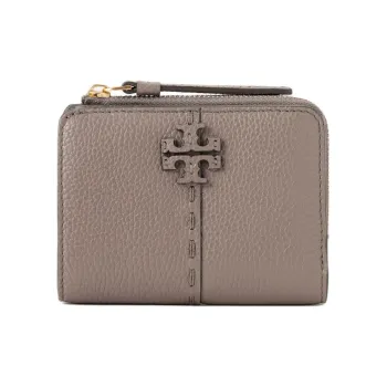 TORY BURCH McGraw Litchi Grain Leather Coin Purses Wallets Women's Silver Maple