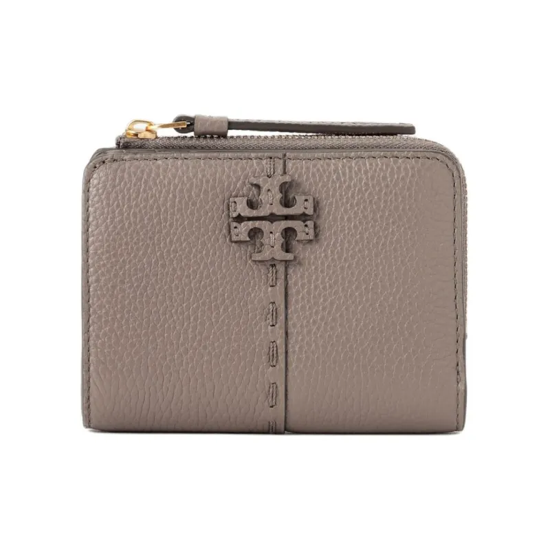 TORY BURCH McGraw Litchi Grain Leather Coin Purses Wallets Women's Silver Maple-0