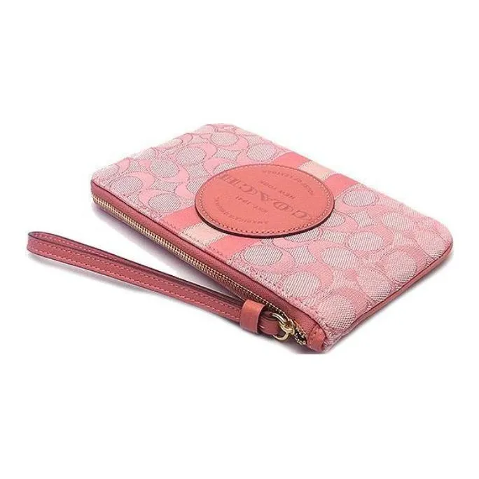 COACH Dempsey Leather, Textile Wallet Coin Purse Trumpets Women's Gold/Toffee Candy-3