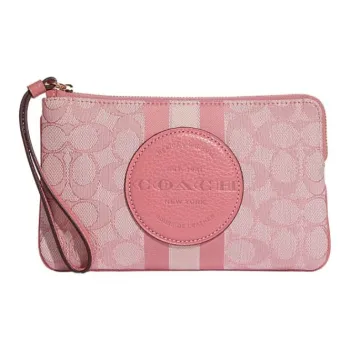 COACH Dempsey Leather Textile Wallets Coin Purses Small Size Women's Gold/Orchid Candy Color