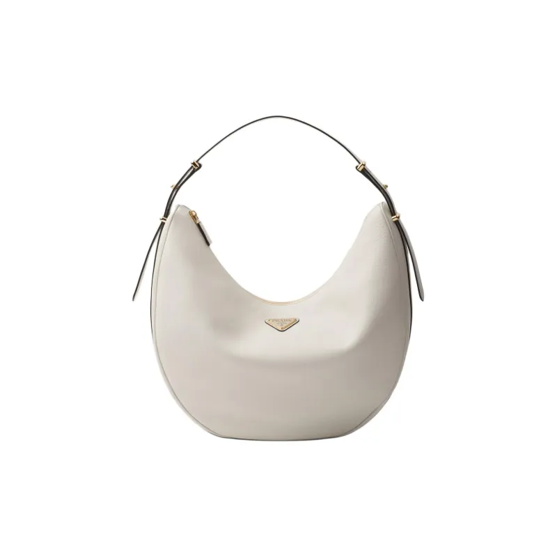 PRADA Leather Hobo Bag Handbag Shoulder Bag Large Size Women's White-0