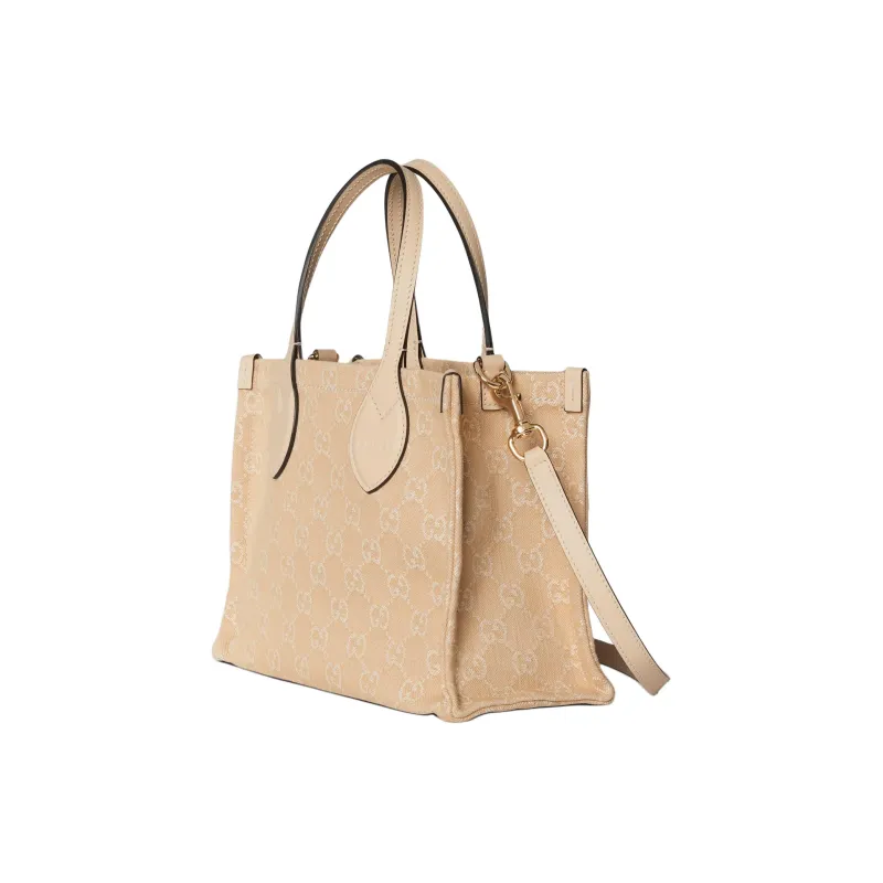 GUCCI Ophidia Denim With Leather Tote Bag Shopping Bag Handbag Medium Size Women's Light Beige-2