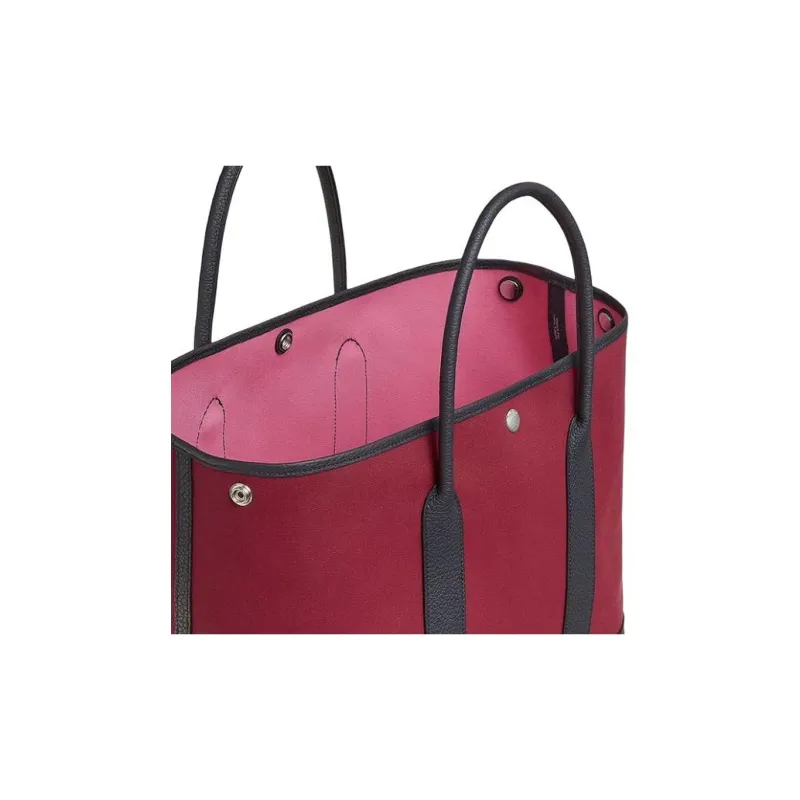 HERMES Garden Officer Canvas With Negonda Cow Leather Garden Bag Handbag Women's Light Pink/Multicolor Roses/Dark Blue-2