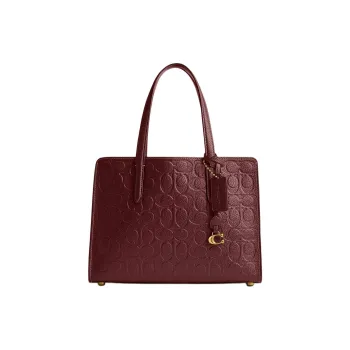 COACH Carter Grain Leather One Shoulder Handbag Large Size Women's Burgundy