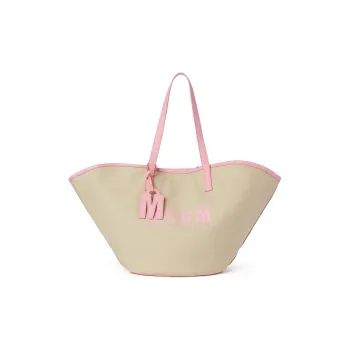 MSGM Canvas Canvas Bag Tote Bag Shopping Bag Shoulder Bag Handbag Large Size Women's Beige & Pink