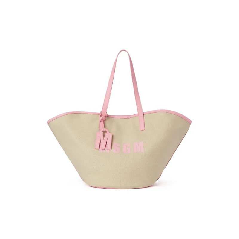 MSGM Canvas Canvas Bag Tote Bag Shopping Bag Shoulder Bag Handbag Large Size Women's Beige & Pink-0