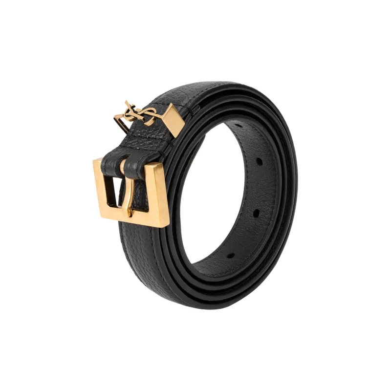 SAINT LAURENT Cassandre Thin Belt With Square Buckle In Grained Leather-2