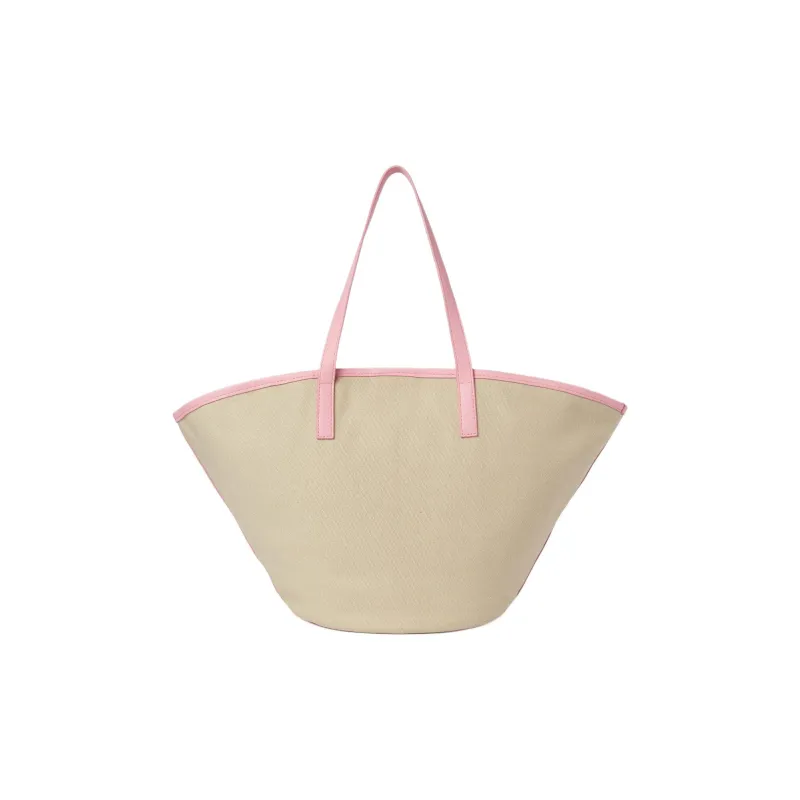 MSGM Canvas Canvas Bag Tote Bag Shopping Bag Shoulder Bag Handbag Large Size Women's Beige & Pink-2