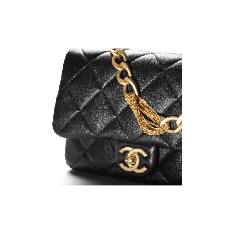 CHANEL Sheepskin Flap Bag, Shoulder Bag, Crossbody Bag Trumpets Women's Black-4