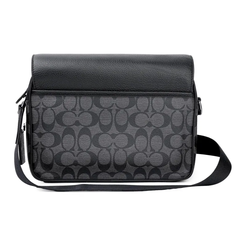 COACH Basquiat Collaboration Track Leather Shoulder Bag Crossbody Bag Large Size Men's Black-3