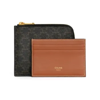 CELINE Canvas With Lambskin Card Holder Wallet Unisex Tawny