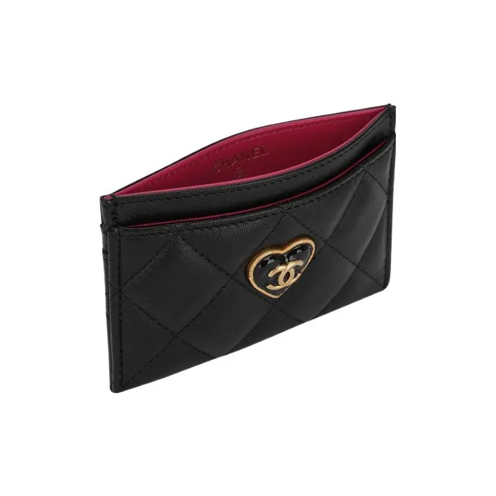 CHANEL Lambskin Card Holder Women's Black-1