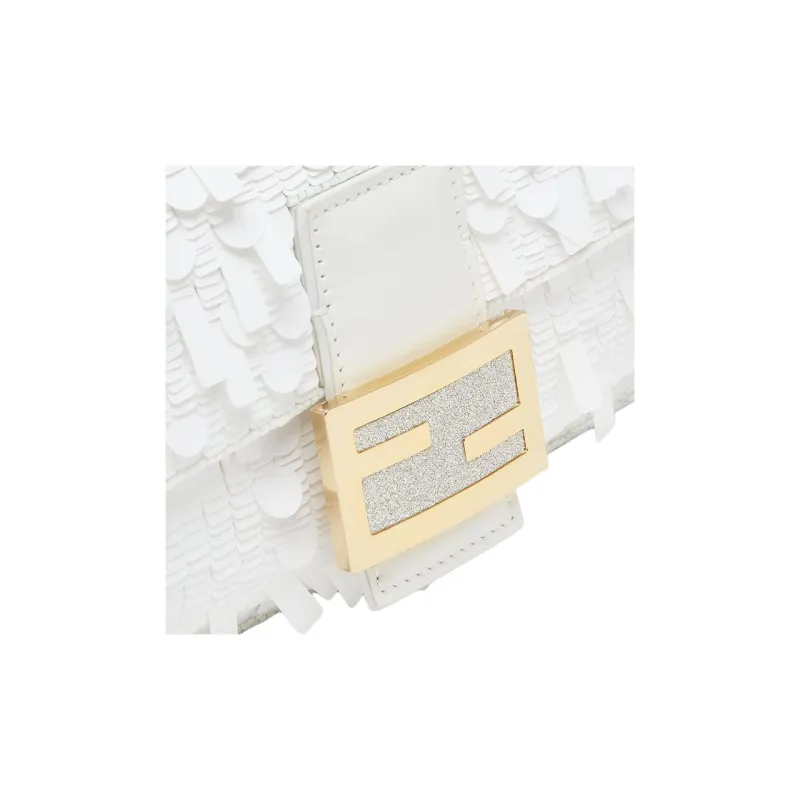FENDI Baguette Polyester Shoulder Bag, Crossbody Bag, Handbag Medium Size Women's White-4