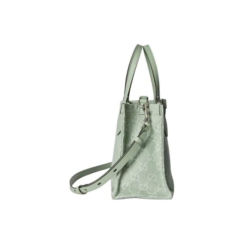 GUCCI Ophidia Denim With Leather Tote Bag Shopping Bag Handbag Medium Size Women's Light Green-4