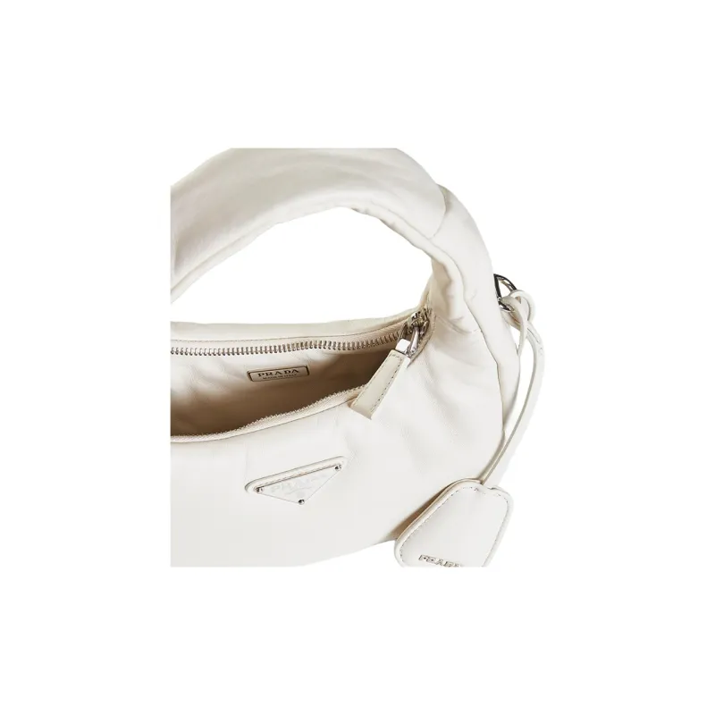 PRADA Sheepskin Hobo Handbag Mini Women's White-3