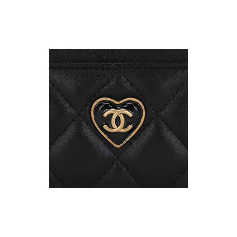 CHANEL Lambskin Card Holder Women's Black-3