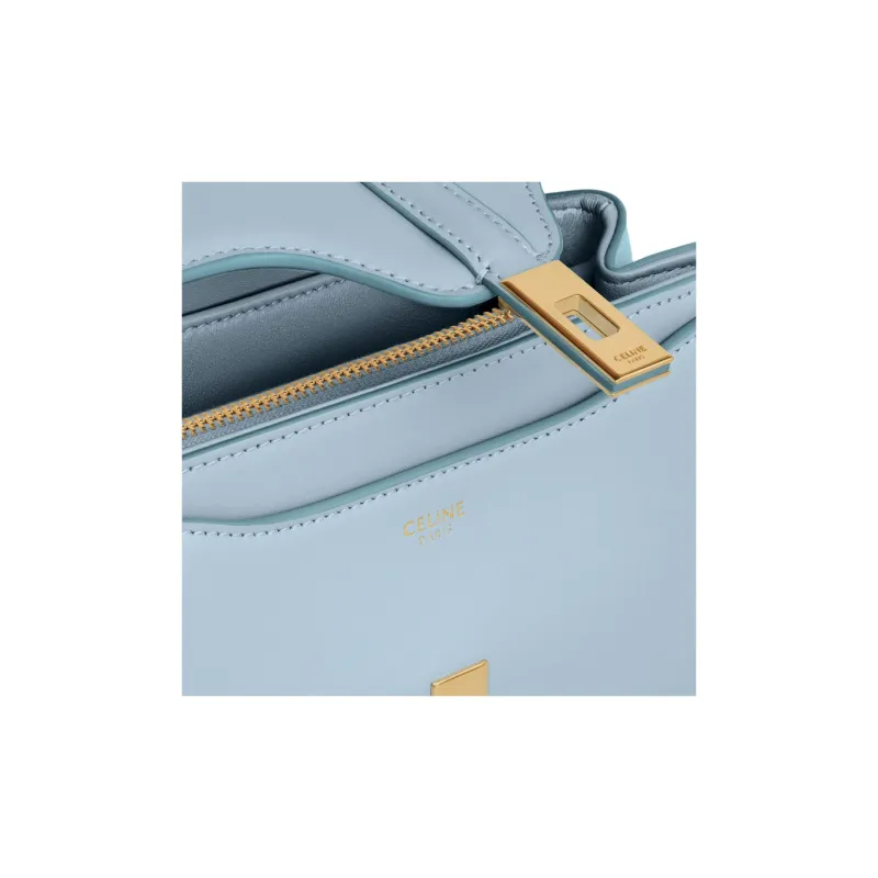 CELINE Satin Cow Leather Shoulder Bag Crossbody Bag Handbag Mini Women's Light Blue-3