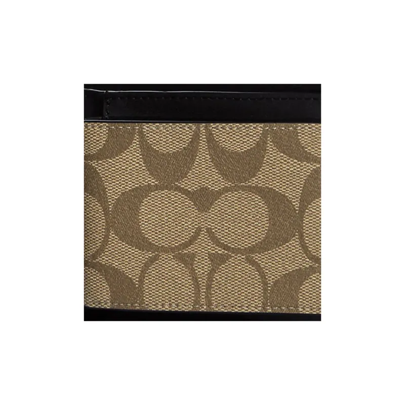 COACH 3 IN 1 Wallet Canvas With Leather Card Holder Wallet Unisex Dark Brown Khaki-2