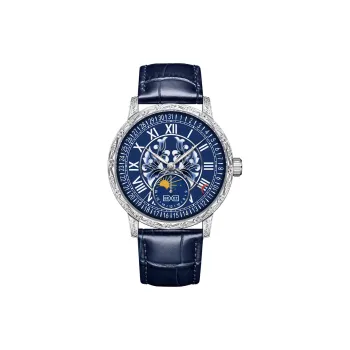 BEXEI Time Series Automatic Mechanical Movement Genuine Leather Strap Watch Men's Watches Blue Dial MC9215