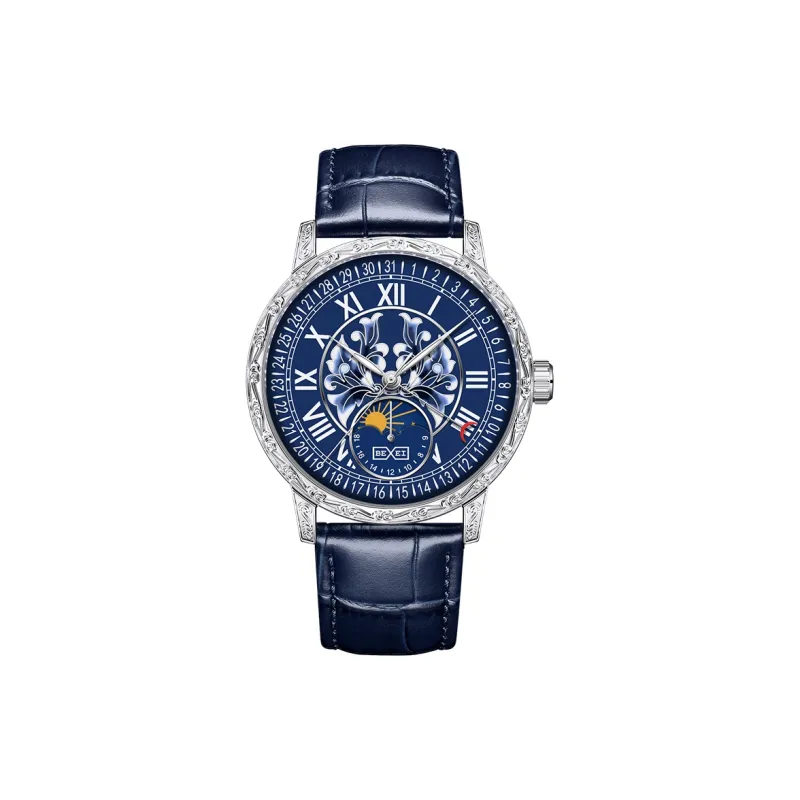 BEXEI Time Series Automatic Mechanical Movement Genuine Leather Strap Watch Men's Watches Blue Dial MC9215-0