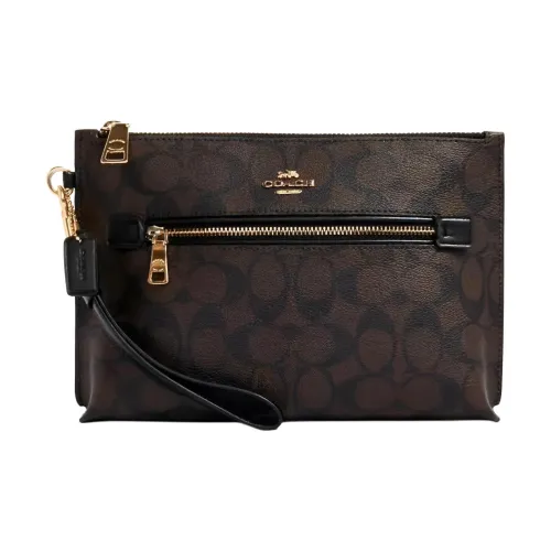 COACH Rowan Leather Clutch Unisex Brown