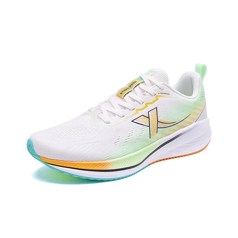 XTEP Speed 5.0LITE Cushioned Slip Resistant Abrasion Resistant Low Top Casual Running Shoes Men's White Green Orange-1