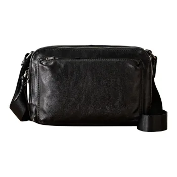 Back Step Top Grain Vegetable Tanned Cow Leather Genuine Leather Crossbody Bag Shoulder Bag Unisex Black