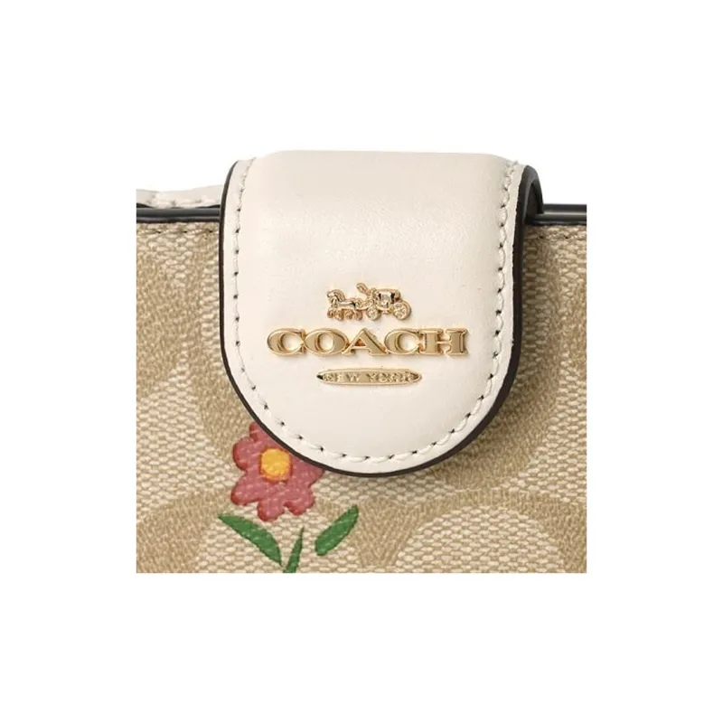 COACH Corner Zip Canvas With Leather Wallet Medium Size Women's Light Khaki-3