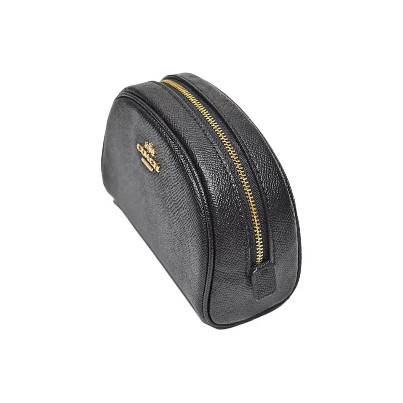 COACH Dome Cross-Stitch Leather Dome Bag Makeup Bag Small Size Women's Black-4