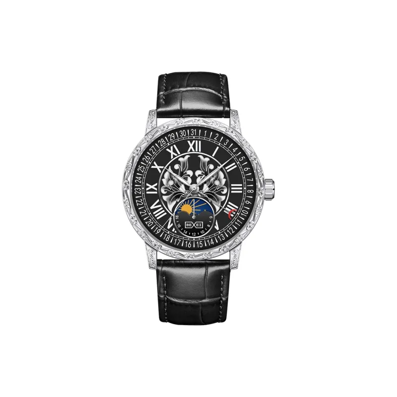 BEXEI Time Series Automatic Mechanical Movement Genuine Leather Strap Watch Men's Watches Blue Dial MC9215-7