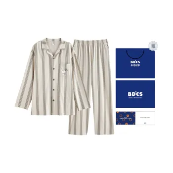 Peninsula City Pajama Set Men's Gift Box Set Ecru Stripes With Gray