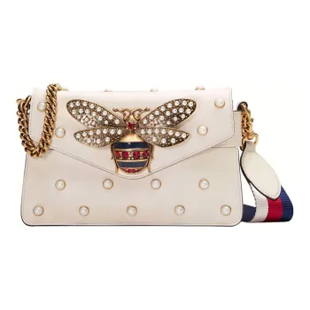 GUCCI Broadway Canvas With Leather Shoulder Bag, Crossbody Bag Regular Women's White