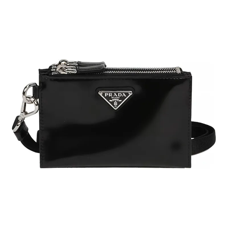 PRADA Cow Leather Clutch Men's Black-2