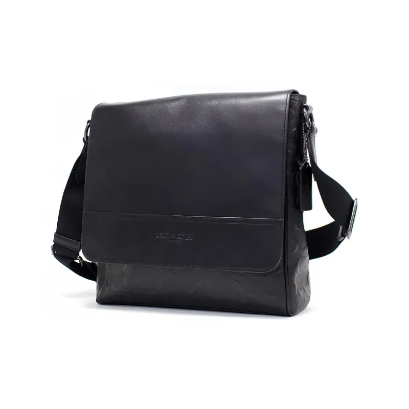 COACH Houston Leather Shoulder Bags Messenger Bag Crossbody Bags Large Size Men's Black-1