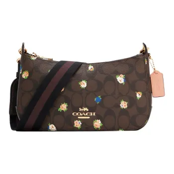 COACH Jes Canvas Leather Shoulder Bag, Crossbody Bag Medium Size Women's Dark Brown