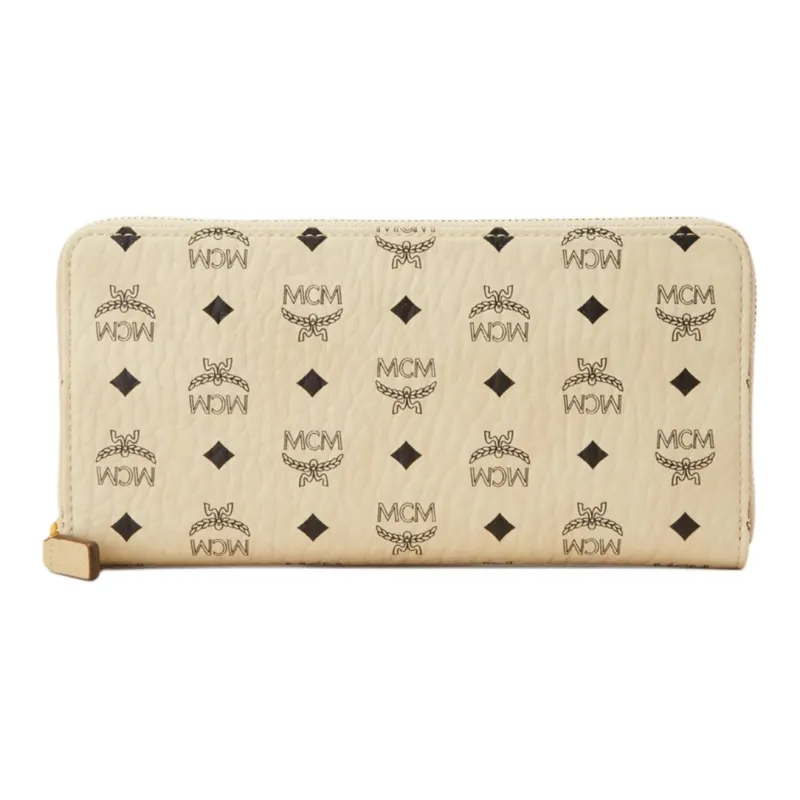 MCM Visetos Canvas With Nappa Leather Wallet Tubas Men's Beige & Black-0