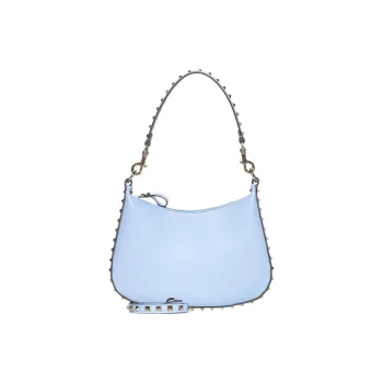 Valentino Rockstud Cow Leather Hobo Bag Shoulder Bag Crossbody Bag Small Size Women's Poplin Blue