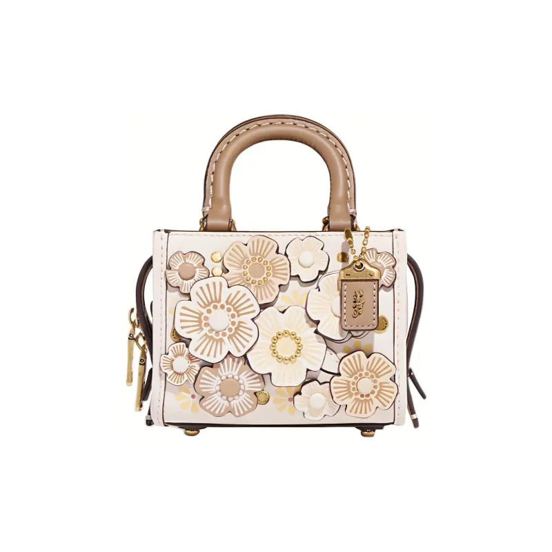 COACH Rogue Leather Square Bag, Shoulder Bag, Crossbody Bag Mini Women's White-0
