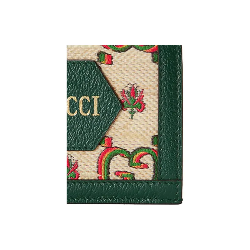 GUCCI Leather Card Holder Mini Women's Beige/Green-4