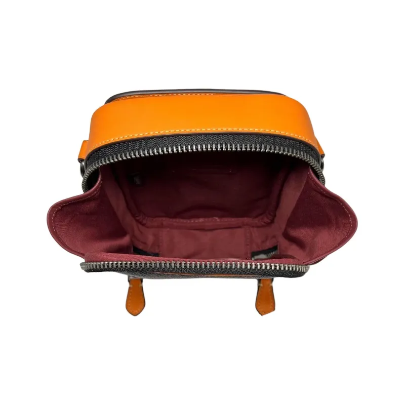 COACH Stanton Canvas With Calfskin Camera Bag, Shoulder Bag, Crossbody Bag Small Size Men's Orange & Coffee Monogram-2