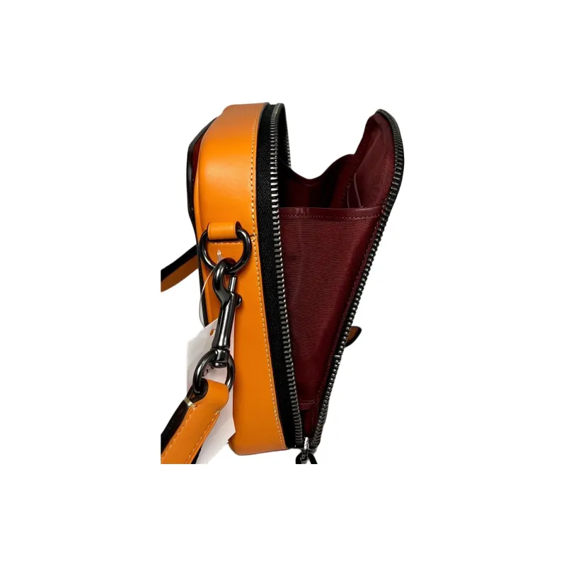 COACH Stanton Canvas With Calfskin Camera Bag, Shoulder Bag, Crossbody Bag Small Size Men's Orange & Coffee Monogram-3
