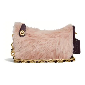 COACH Swinger Wool Bonded Leather Pochette Shoulder Bag Women's Pink