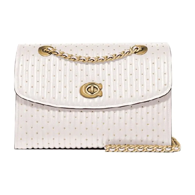 COACH Parker Cow Leather Chain Bag, Crossbody Bag, Shoulder Bag Women's Pink White-0
